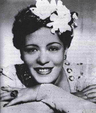 Billie Holiday with her trademark orchis in her hair